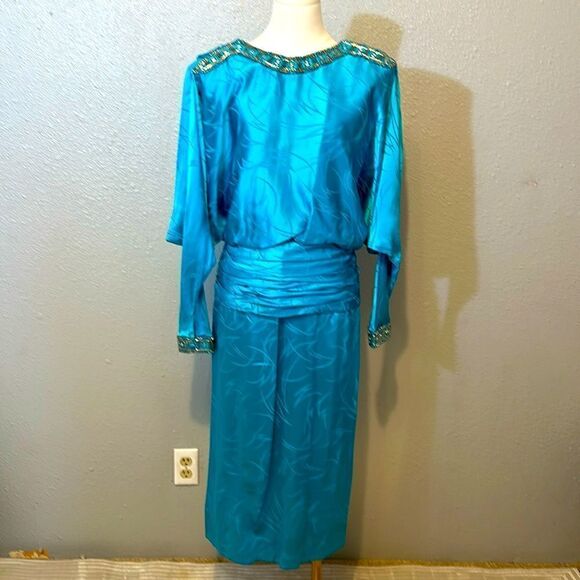 Vintage Francesca of Damon for starington women’s silk midi dress size 10 - Picture 1 of 12